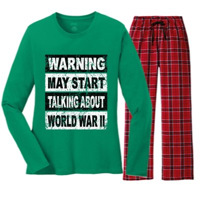 Retro World War Two Ww2 History Teacher Women's Long Sleeve Flannel Pajama Set 