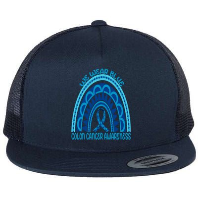 Rainbow We Wear Blue Ribbon Colon Cancer Awareness Month Gift Flat Bill Trucker Hat