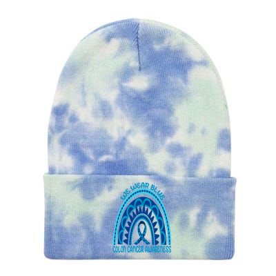 Rainbow We Wear Blue Ribbon Colon Cancer Awareness Month Gift Tie Dye 12in Knit Beanie