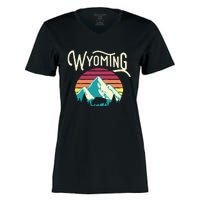 Retro Wyoming WY Mountains State Wildlife Women's Momentum V-Neck T-Shirt