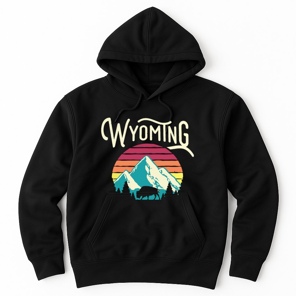 Retro Wyoming WY Mountains State Wildlife Hoodie