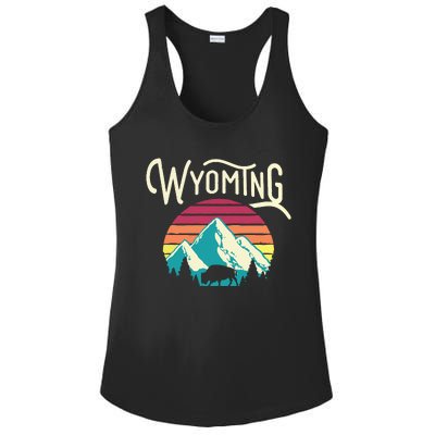 Retro Wyoming WY Mountains State Wildlife Ladies PosiCharge Competitor Racerback Tank