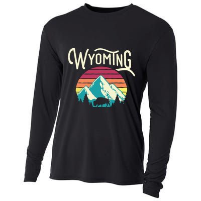 Retro Wyoming WY Mountains State Wildlife Cooling Performance Long Sleeve Crew