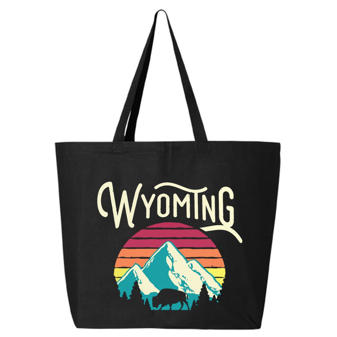 Retro Wyoming WY Mountains State Wildlife 25L Jumbo Tote
