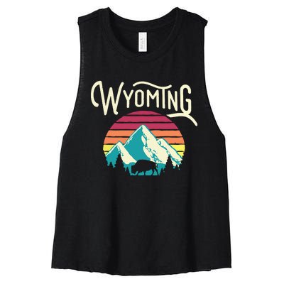 Retro Wyoming WY Mountains State Wildlife Women's Racerback Cropped Tank