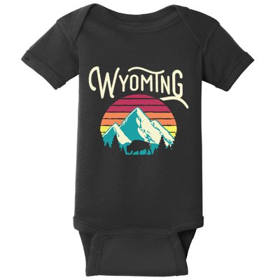 Retro Wyoming WY Mountains State Wildlife Baby Bodysuit