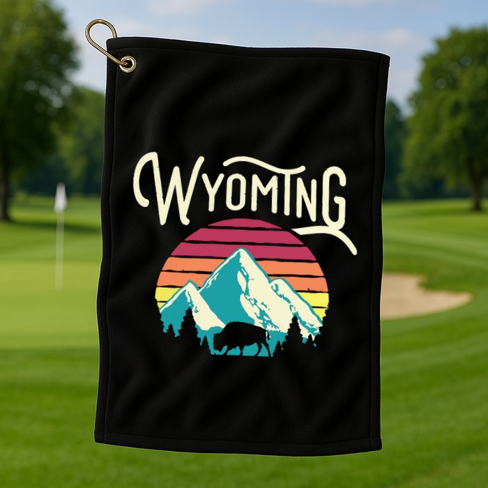 Retro Wyoming WY Mountains State Wildlife Golf Towel