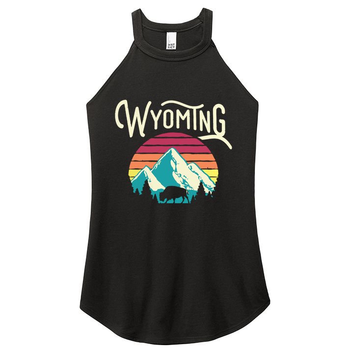Retro Wyoming WY Mountains State Wildlife Women's Perfect Tri Rocker Tank