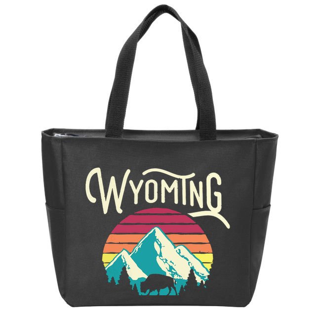 Retro Wyoming WY Mountains State Wildlife Zip Tote Bag