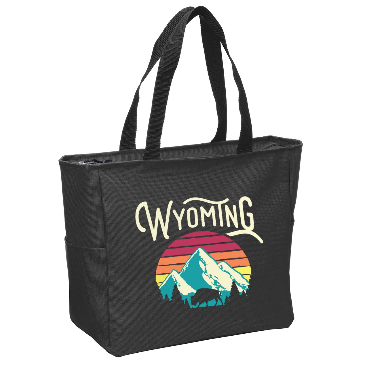 Retro Wyoming WY Mountains State Wildlife Zip Tote Bag
