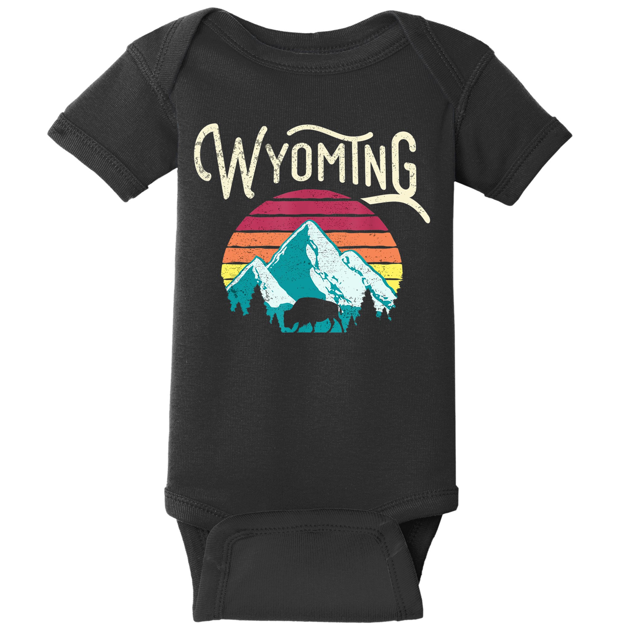 Retro Wyoming, WY Mountains State Wildlife Gift Baby Bodysuit