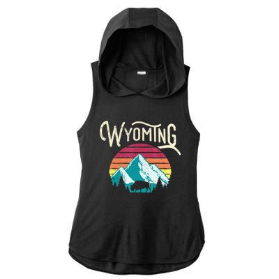 Retro Wyoming, WY Mountains State Wildlife Gift Ladies PosiCharge Tri-Blend Wicking Draft Hoodie Tank