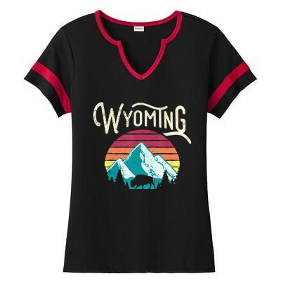 Retro Wyoming, WY Mountains State Wildlife Gift Ladies Halftime Notch Neck Tee