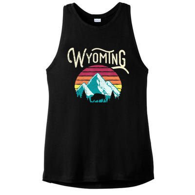 Retro Wyoming, WY Mountains State Wildlife Gift Ladies PosiCharge Tri-Blend Wicking Tank