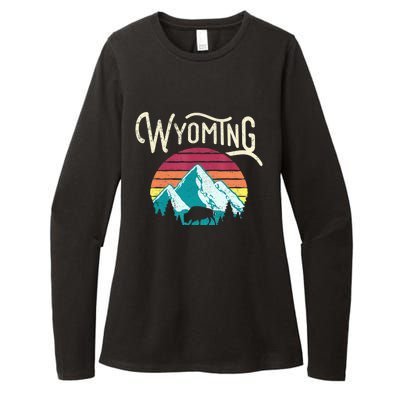 Retro Wyoming, WY Mountains State Wildlife Gift Womens CVC Long Sleeve Shirt