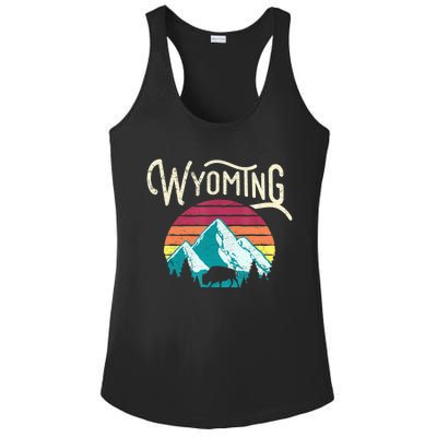 Retro Wyoming, WY Mountains State Wildlife Gift Ladies PosiCharge Competitor Racerback Tank