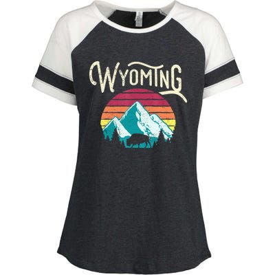 Retro Wyoming, WY Mountains State Wildlife Gift Enza Ladies Jersey Colorblock Tee