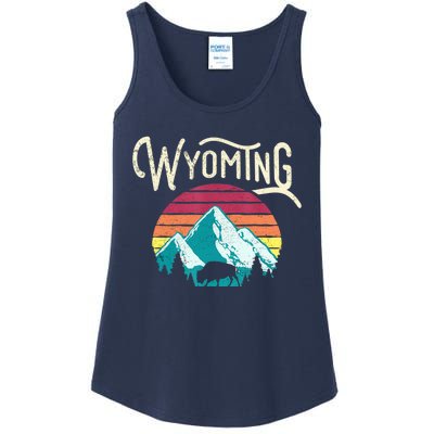 Retro Wyoming, WY Mountains State Wildlife Gift Ladies Essential Tank