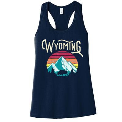 Retro Wyoming, WY Mountains State Wildlife Gift Women's Racerback Tank