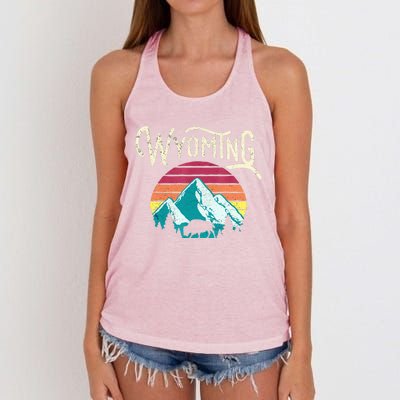 Retro Wyoming, WY Mountains State Wildlife Gift Women's Knotted Racerback Tank