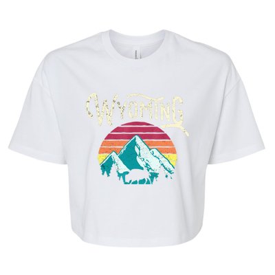 Retro Wyoming, WY Mountains State Wildlife Gift Bella+Canvas Jersey Crop Tee