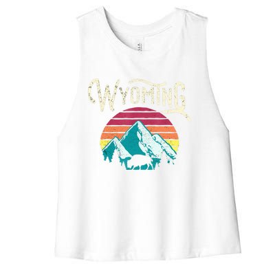 Retro Wyoming, WY Mountains State Wildlife Gift Women's Racerback Cropped Tank