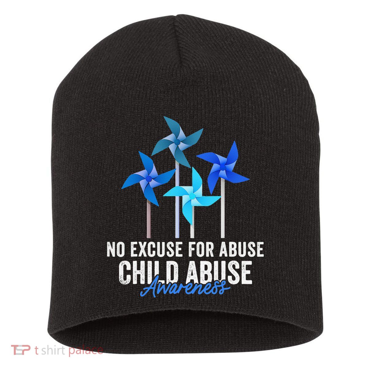 Rainbow We Wear Blue Child Abuse Prevention Month Awareness Short Acrylic Beanie