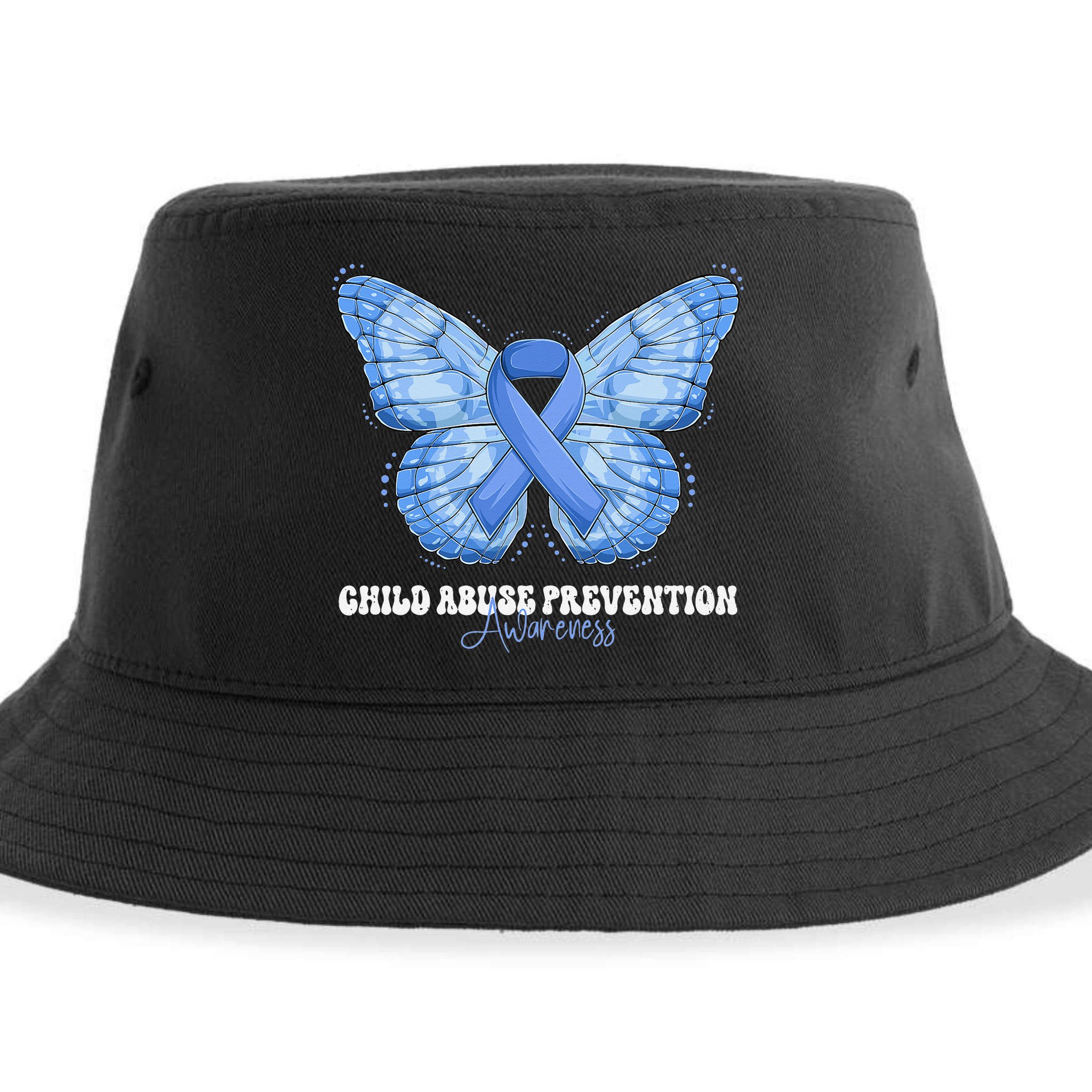 Rainbow We Wear Blue Child Abuse Prevention Month Awareness Sustainable Bucket Hat