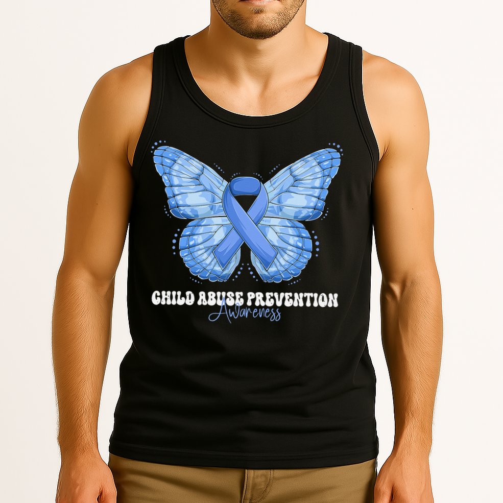 Rainbow We Wear Blue Child Abuse Prevention Month Awareness Tank Top
