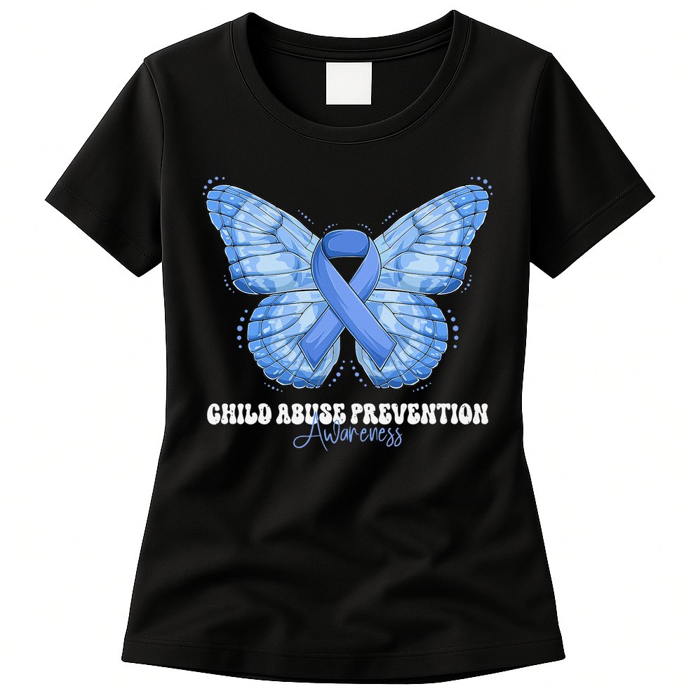 Rainbow We Wear Blue Child Abuse Prevention Month Awareness Womens T-Shirt