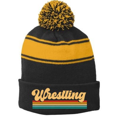 Retro Wrestling Wrestling Stripe Pom Pom Beanie