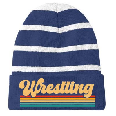 Retro Wrestling Wrestling Striped Beanie with Solid Band