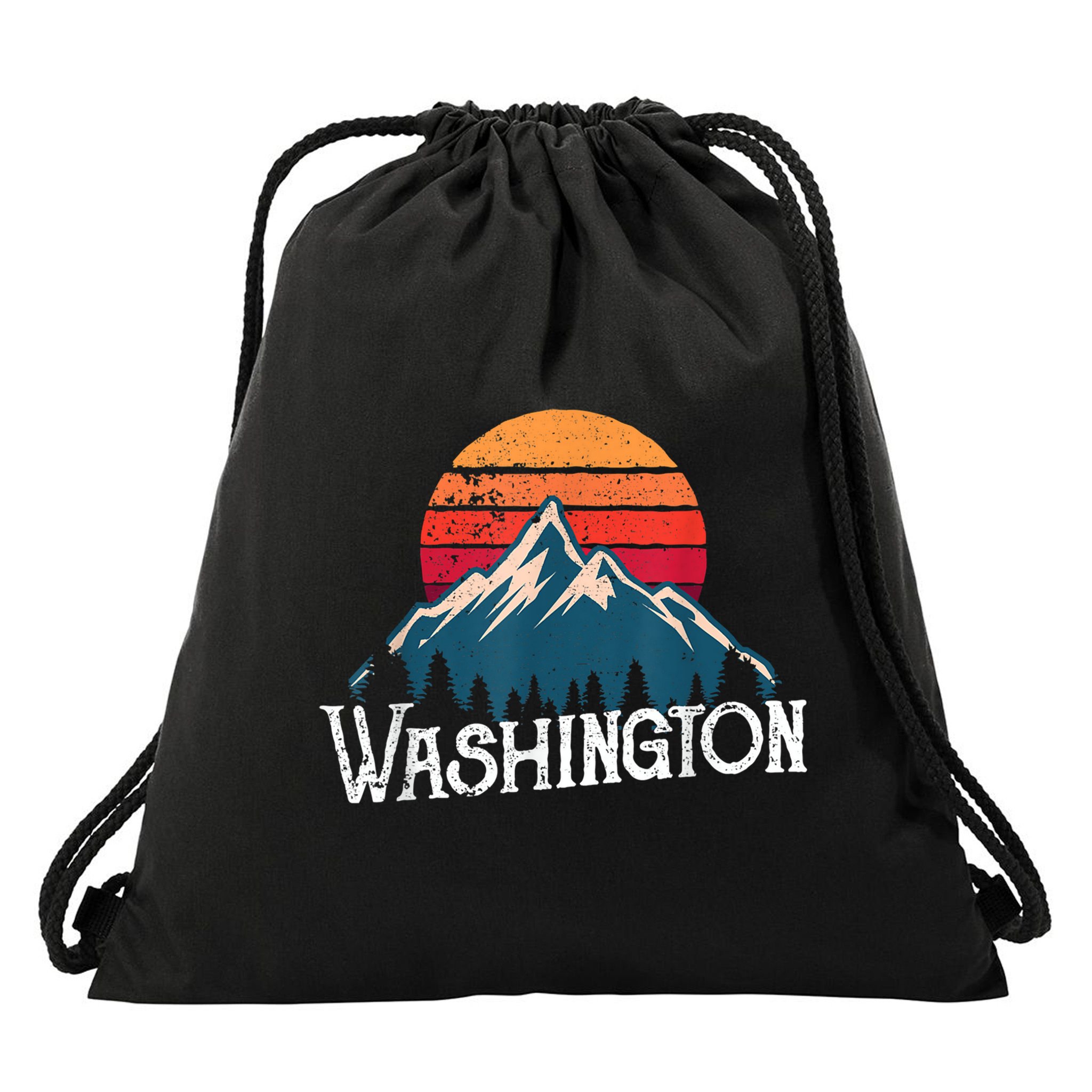 Retro Washington Wn Mountains State Outdoor Drawstring Bag
