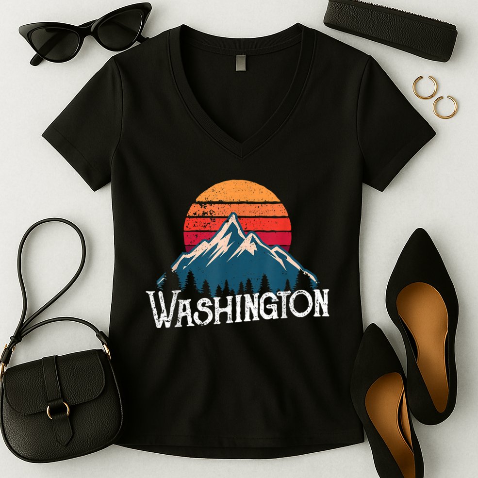 Retro Washington Wn Mountains State Outdoor Women's V-Neck T-Shirt