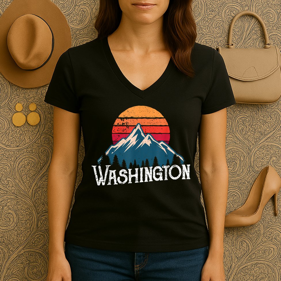 Retro Washington Wn Mountains State Outdoor Women's V-Neck T-Shirt