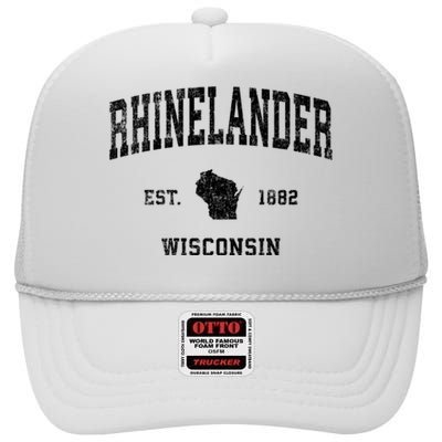 Rhinelander Wisconsin Wi Vintage Established Sports Design High Crown Mesh Back Trucker Hat