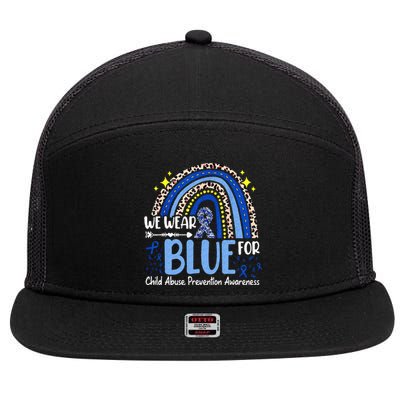 Rainbow We Wear Blue Child Abuse Prevention Month Awareness 7 Panel Mesh Trucker Snapback Hat