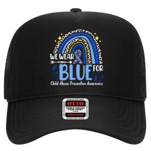 Rainbow We Wear Blue Child Abuse Prevention Month Awareness High Crown Mesh Back Trucker Hat