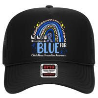 Rainbow We Wear Blue Child Abuse Prevention Month Awareness High Crown Mesh Back Trucker Hat