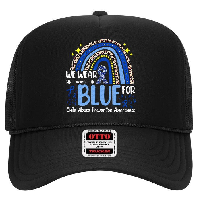 Rainbow We Wear Blue Child Abuse Prevention Month Awareness High Crown Mesh Back Trucker Hat