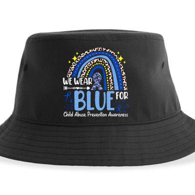 Rainbow We Wear Blue Child Abuse Prevention Month Awareness Sustainable Bucket Hat