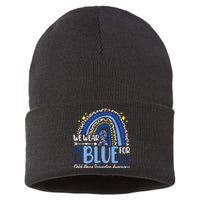 Rainbow We Wear Blue Child Abuse Prevention Month Awareness Sustainable Knit Beanie