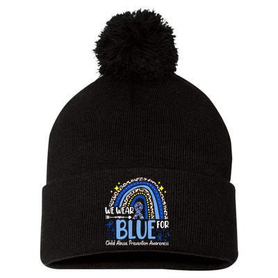 Rainbow We Wear Blue Child Abuse Prevention Month Awareness Pom Pom 12in Knit Beanie