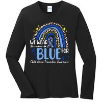 Rainbow We Wear Blue Child Abuse Prevention Month Awareness Ladies Long Sleeve Shirt