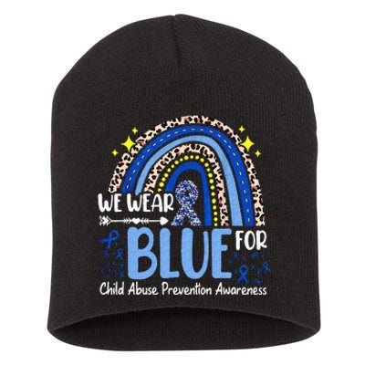 Rainbow We Wear Blue Child Abuse Prevention Month Awareness Short Acrylic Beanie