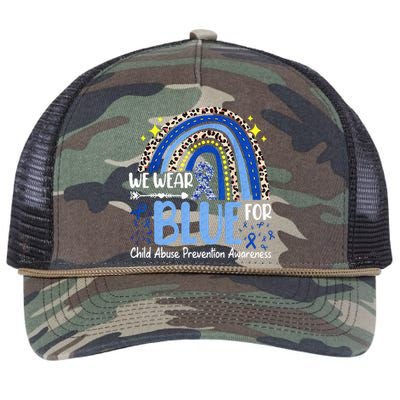 Rainbow We Wear Blue Child Abuse Prevention Month Awareness Retro Rope Trucker Hat Cap