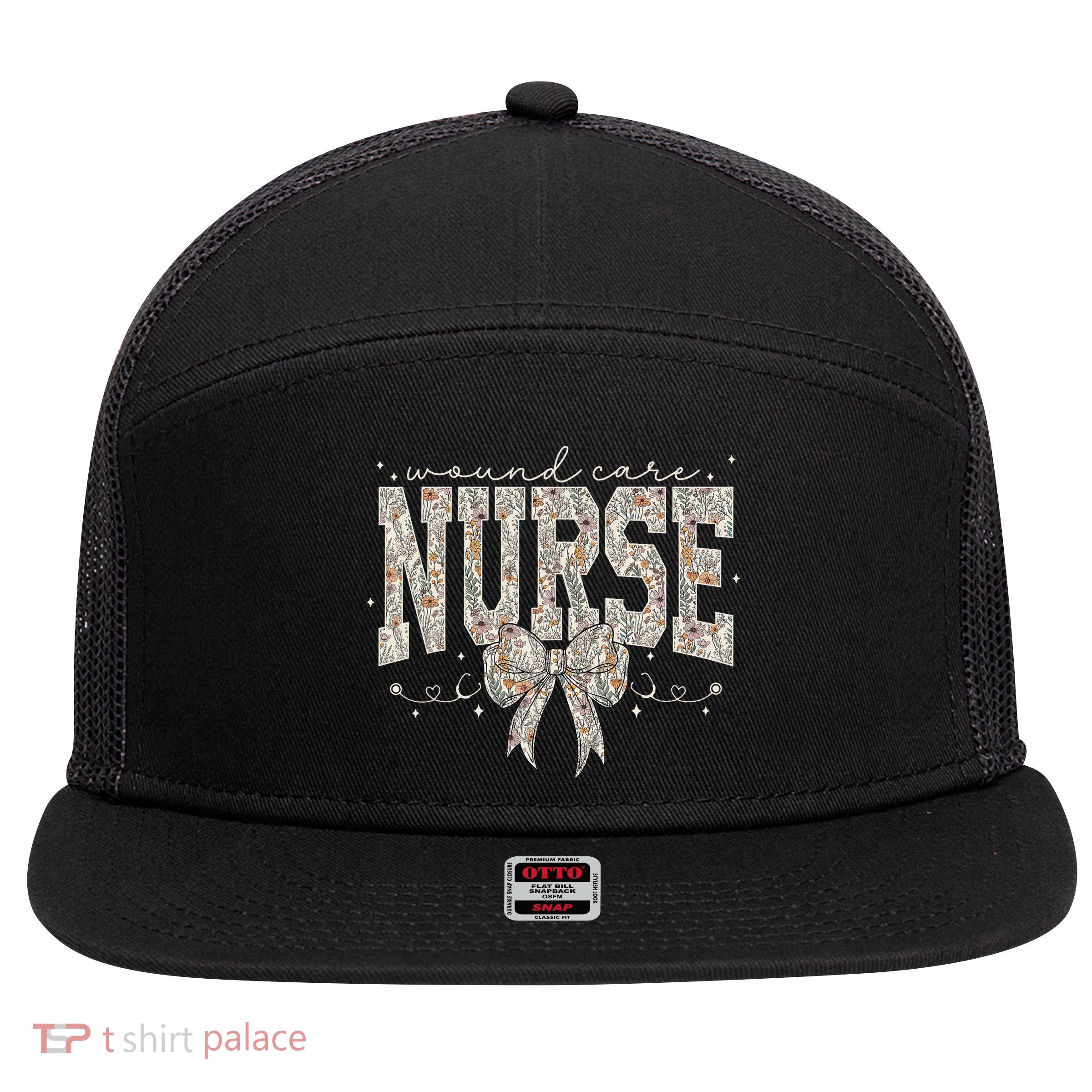 Retro Wildflower Wound Care Nurse Coquette Bow WOCN Nursing 7 Panel Mesh Trucker Snapback Hat