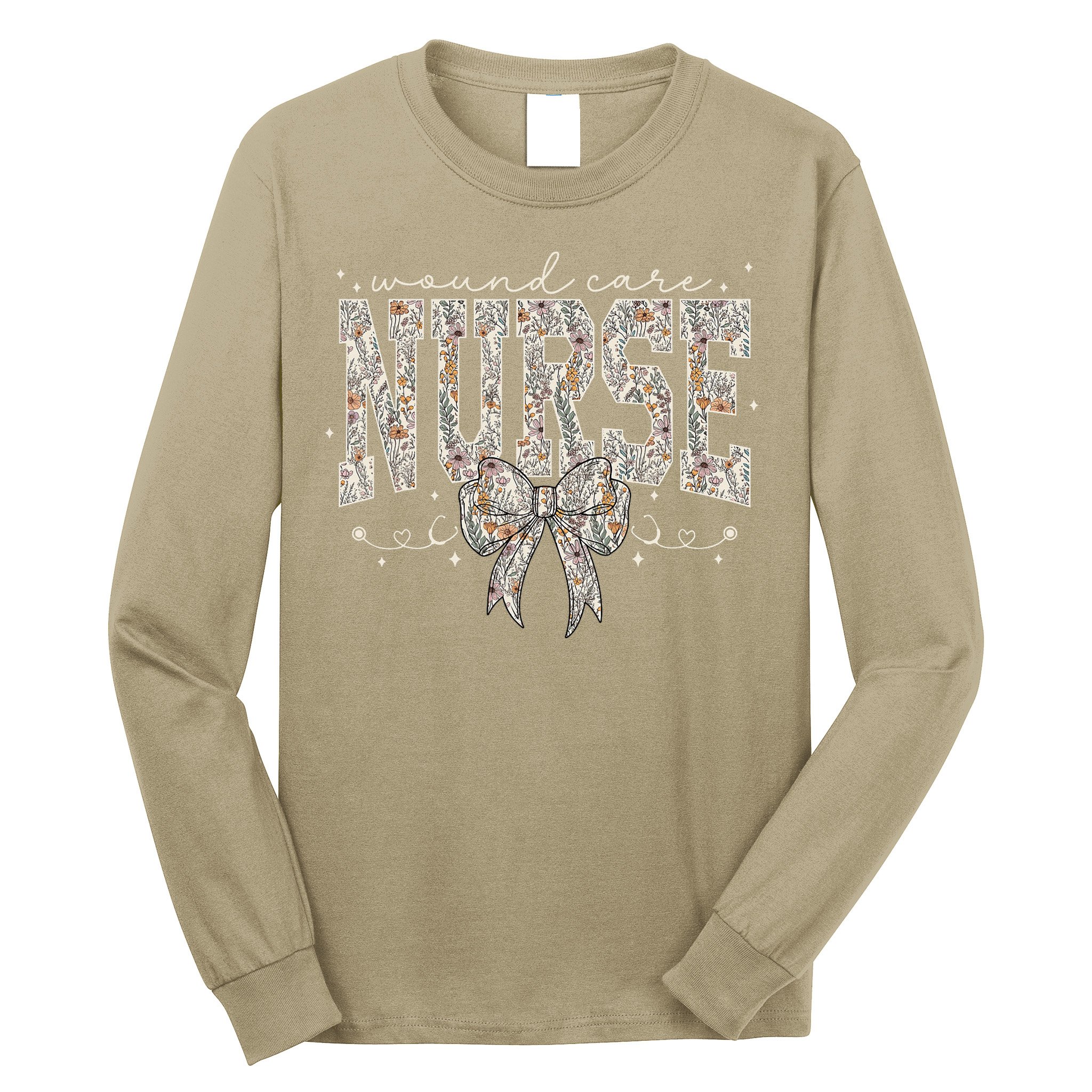 Retro Wildflower Wound Care Nurse Coquette Bow WOCN Nursing Long Sleeve Shirt
