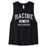 Racine Wisconsin Wi Vintage Established Sports Women's Racerback Cropped Tank