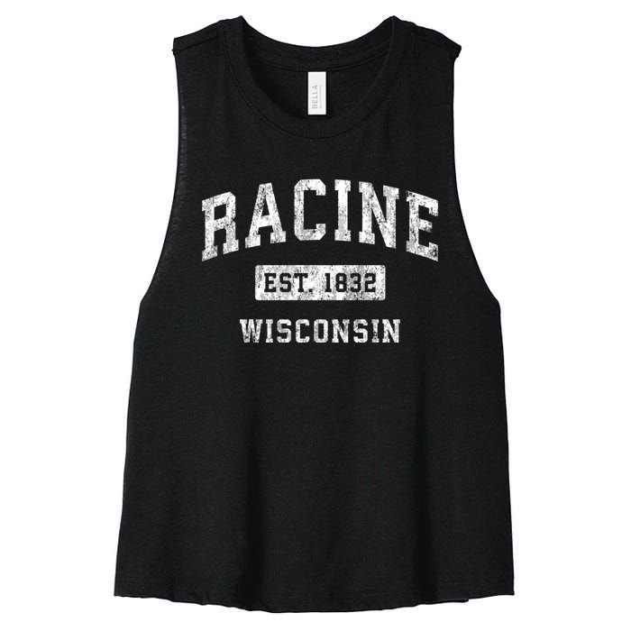 Racine Wisconsin Wi Vintage Established Sports Women's Racerback Cropped Tank